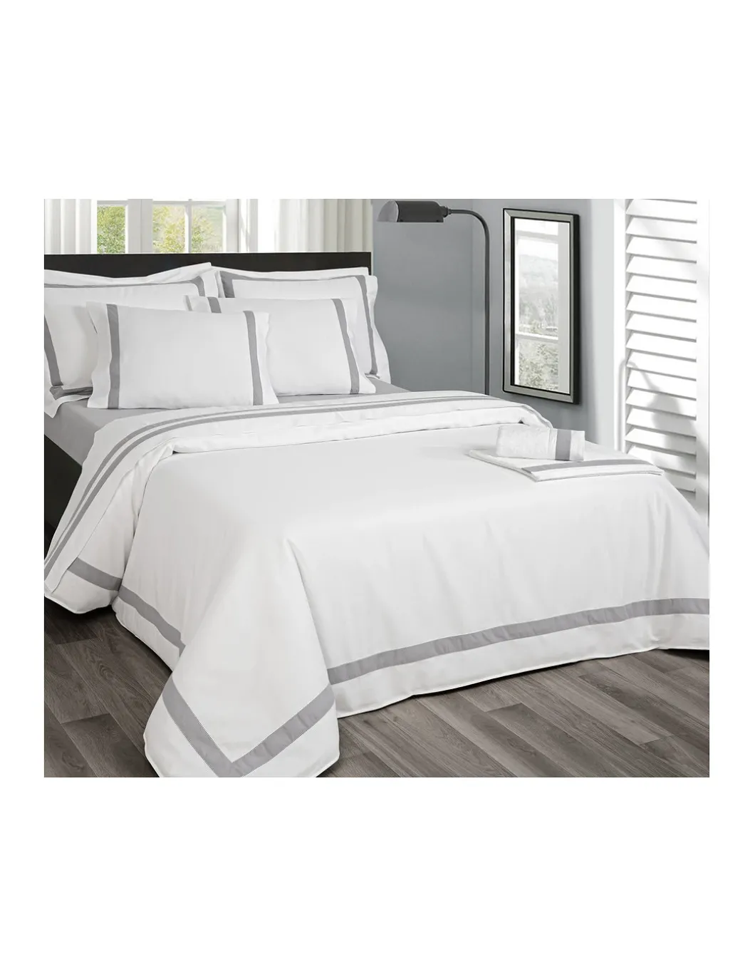 BRANCO / BRANCO C/ BARRA CINZA Jogo de lençóis 100% algodão penteado cetim 500 fios