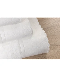 Jogo de 3 toalhas 100% algodão 600 gr./m2 - C/ renda aplicada Luxor