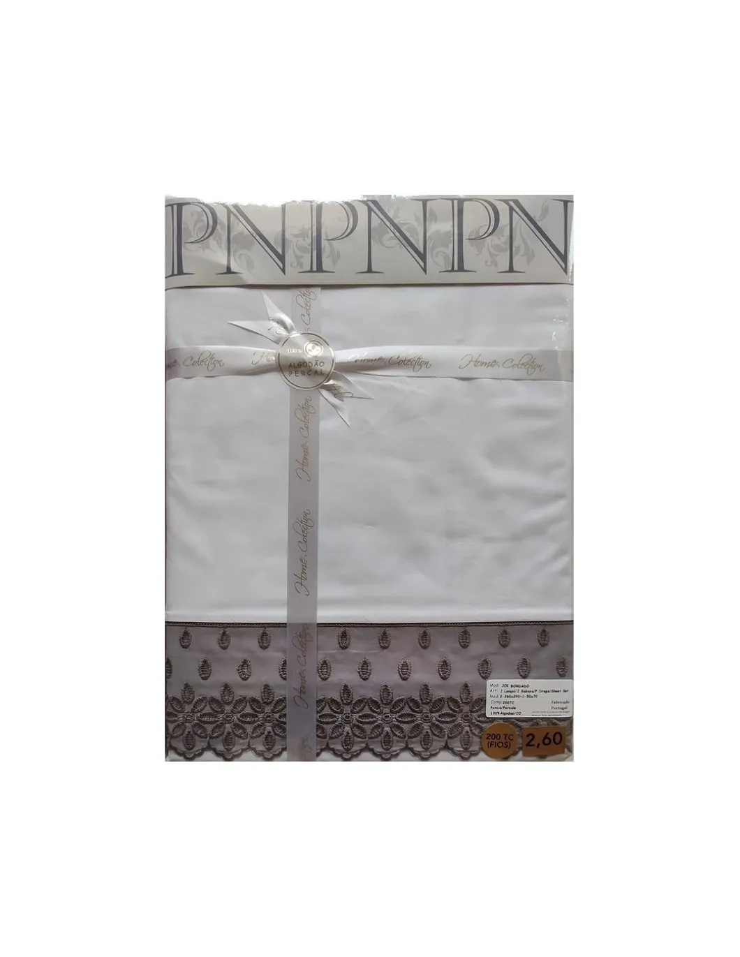 Jogo de lençóis C/ renda aplicada 100% algodão percal cor branco C/ cinza