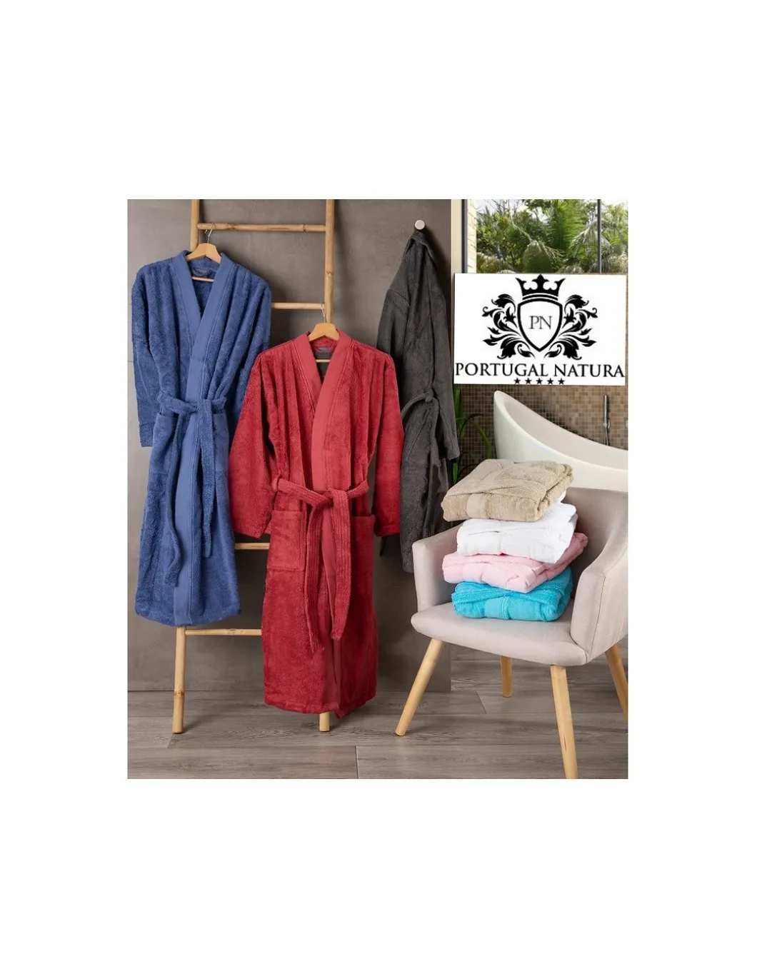 Robe kimono 100% algodão penteado cor branco - Portugal Natura