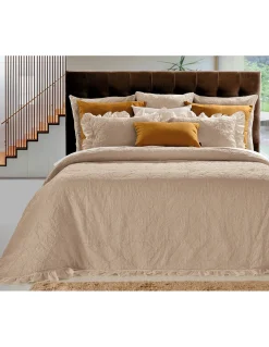 250x260 CM - COLCHA DE VERÃO COM FOLHOS - COLCHA NINHO DE ABELHA- COLCHA DE VERÃO COR TAUPE