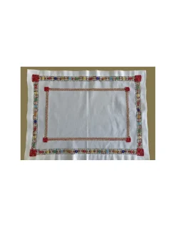 52x37 cm - Individuais de mesa 100% linho bordado a mão - bordados da lixa