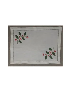 52x37 cm - Individuais de mesa 100% linho bordado a mão - bordados da lixa