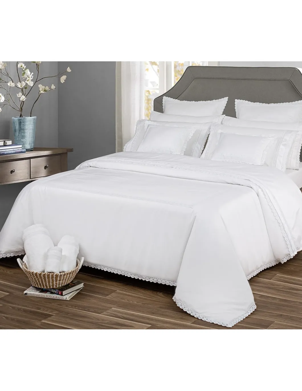 280x290 cm - Percal 400 Fios - Jogos de lençóis cor branco - Premium Sevilla