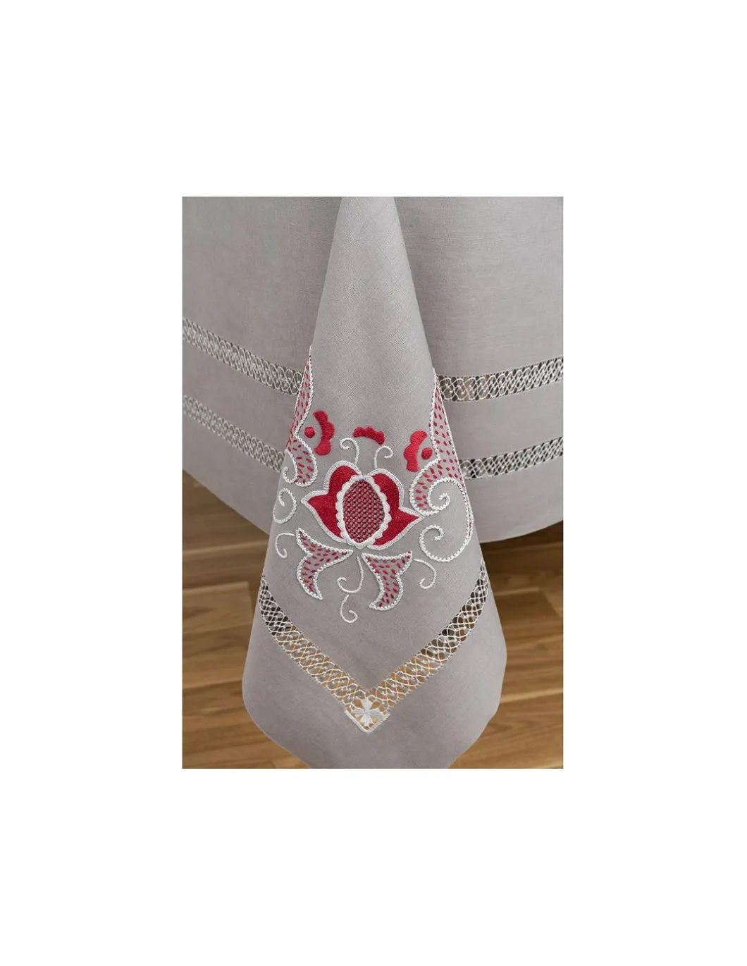 180x360 cm - Toalha de mesa 100% linho bordada a mão