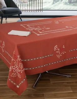 180x350 cm - Toalha de mesa 100% linho bordada a mão + 12 guardanapos 50x50 cm