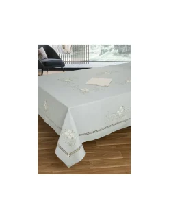 180x275 cm - Toalha de mesa 100% linho bordada a mão + 12 guardanapos 50x50 cm