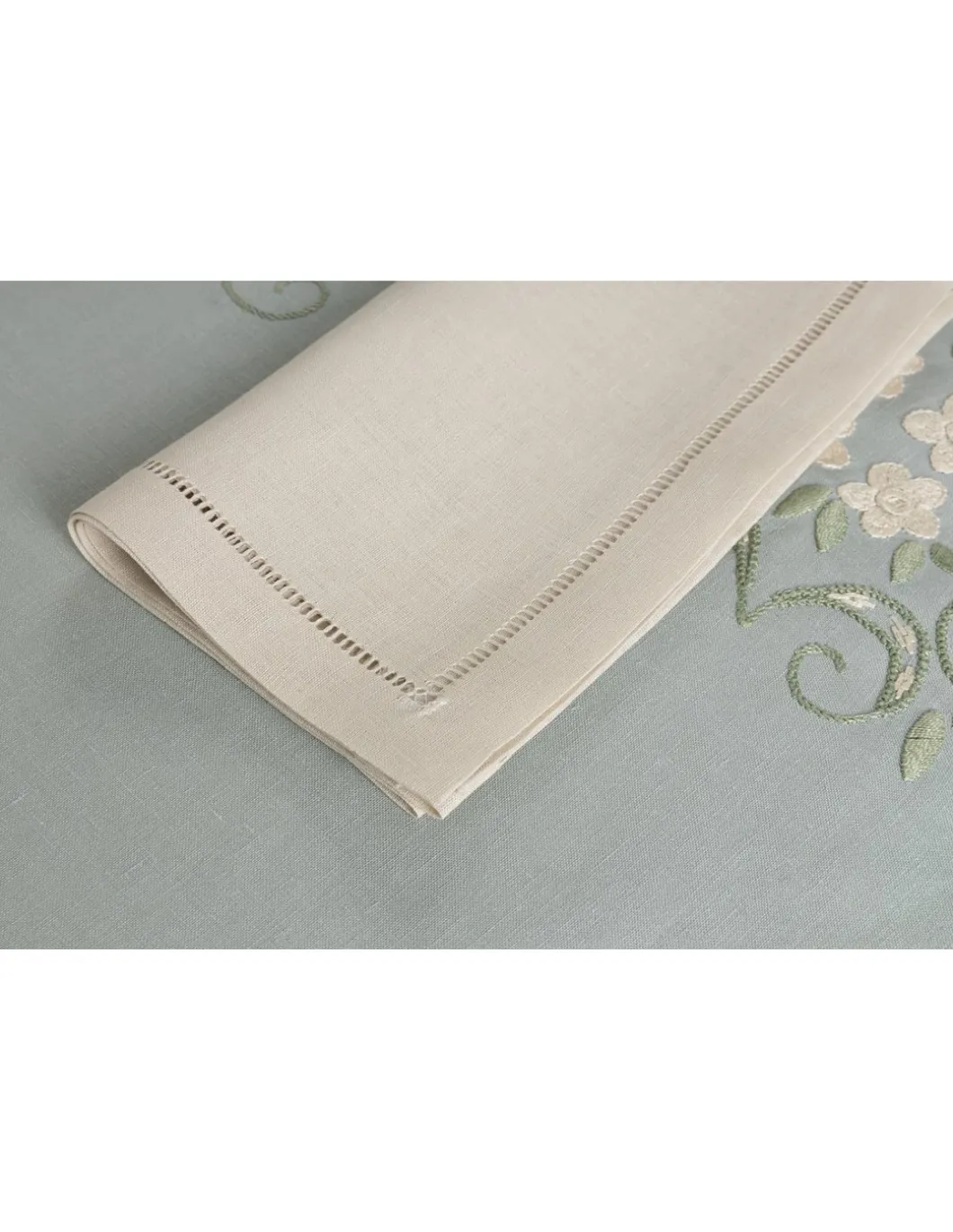 180x275 cm - Toalha de mesa 100% linho bordada a mão + 12 guardanapos 50x50 cm