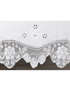 180x350 cm - Toalha de mesa de linho bordada C/ crochê a mão