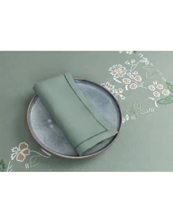 180x280 cm - Toalha de mesa de linho bordada a mão + 8 guardanapos