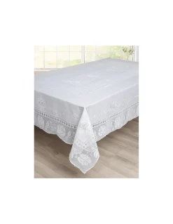 170x270 cm - Toalha de mesa de linho bordada C/ crochê a mão