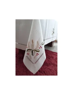 180x350 cm - Toalha de mesa de linho bordada a mão - Toalha de mesa de natal - Bordados da Lixa