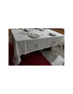 180x350 cm - Toalha de mesa de linho bordada a mão - Toalha de mesa de natal - Bordados da Lixa