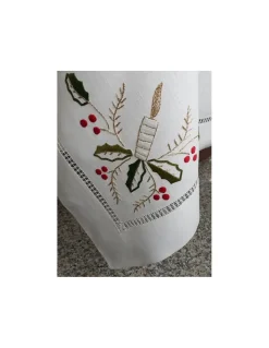 180x350 cm - Toalha de mesa de linho bordada a mão - Toalha de mesa de natal - Bordados da Lixa