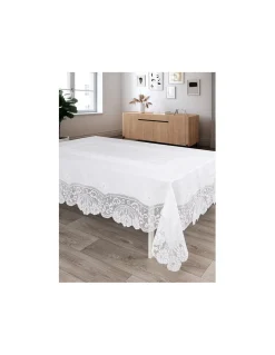 170x270 cm - Toalha de mesa de linho bordada C/ crochê a mão