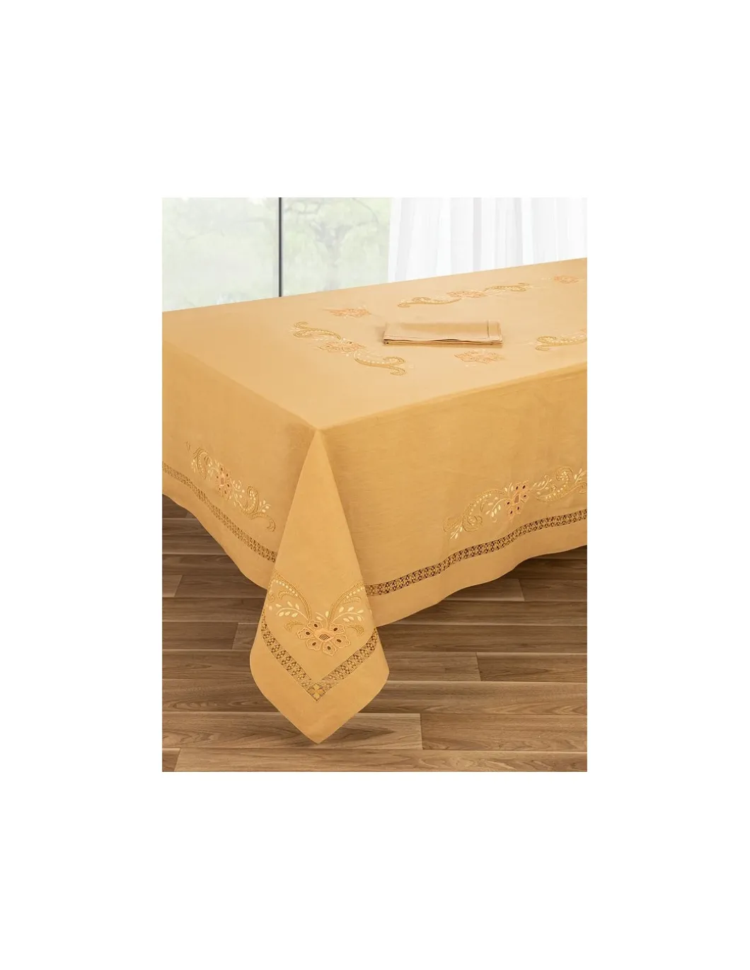 175x350 Toalha de mesa 100% linho bordada a mão + 12 guardanapos 50x50 cm