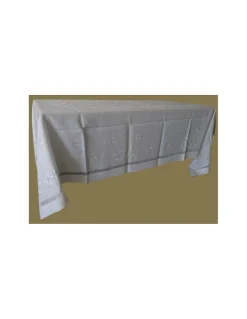 180x280 Toalha de mesa de linho bordada a mão - Toalha de mesa bordada algodão / seda