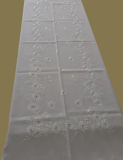 180x280 Toalha de mesa de linho bordada a mão - Toalha de mesa bordada algodão / seda