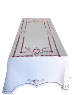 170x270 Toalha de mesa de linho bordada a mão - Namorados