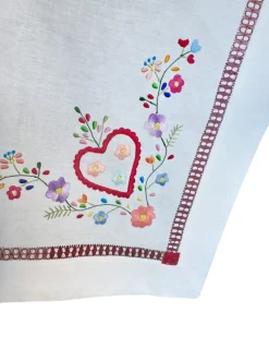 170x270 Toalha de mesa de linho bordada a mão - Namorados