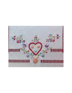 170x270 Toalha de mesa de linho bordada a mão - Namorados