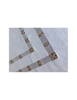 175x280 Toalha de mesa de linho bordada a mão - Bainha de flores