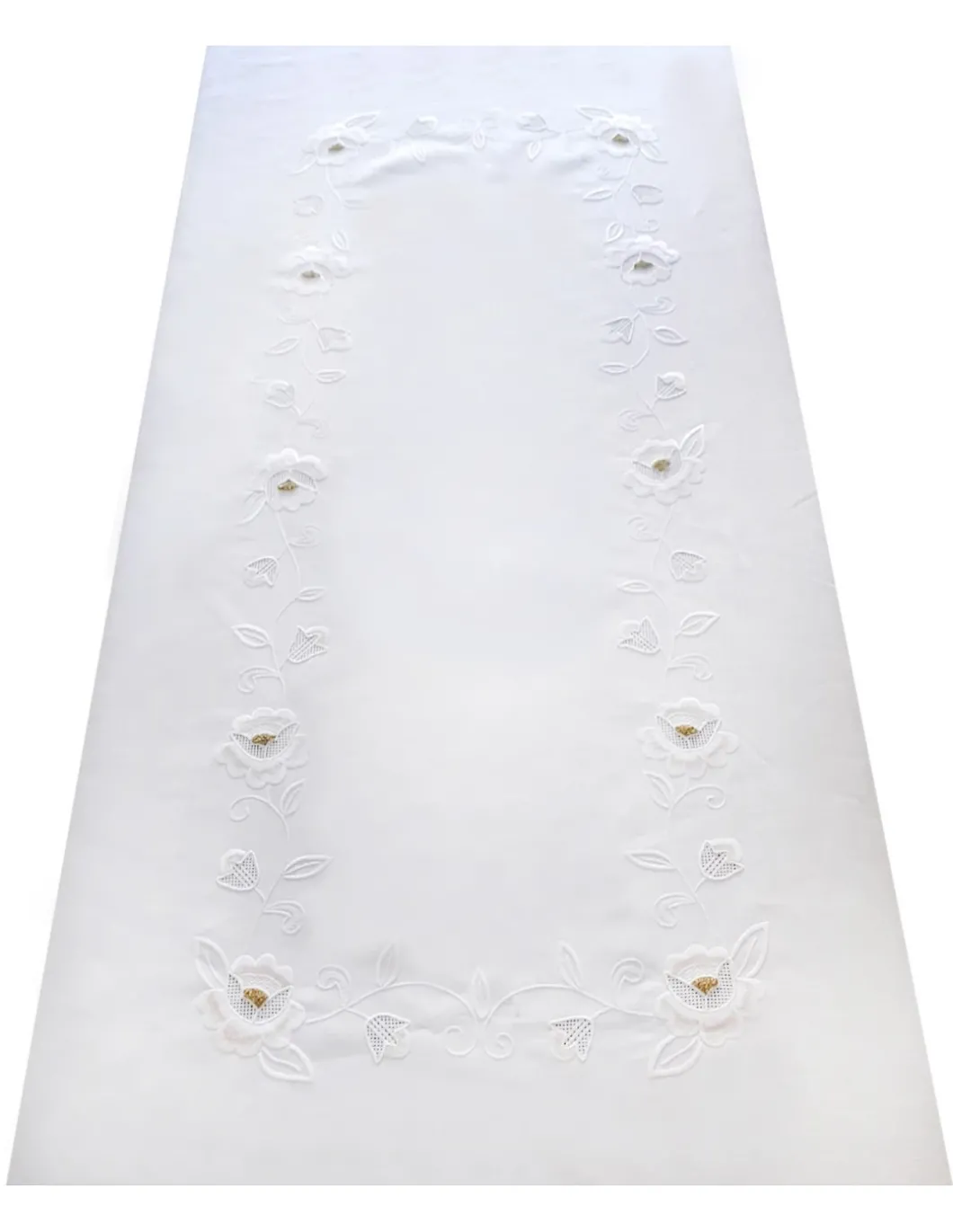 170x270 Toalha de mesa de linho bordada a mão - Bainha de linhas G. Algodão / Seda / Dourado