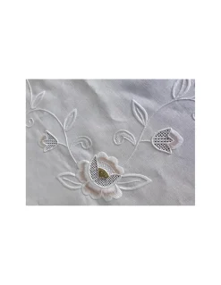 170x270 Toalha de mesa de linho bordada a mão - Bainha de linhas G. Algodão / Seda / Dourado