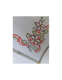 190x350 Toalha de mesa de linho bordada a mão -  bordados da lixa - Creative Azevinho / Acebo