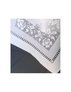 170x270 Toalha de mesa de linho bordada a mão - Ponto de crivo a mão