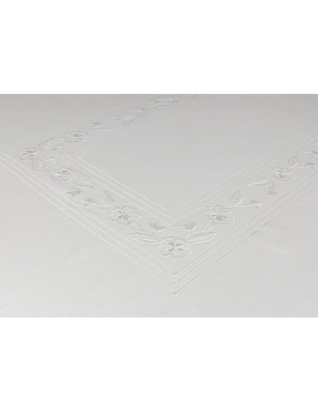 180x360 Toalha de mesa de linho bordada a mão - 6 bainhas ajour