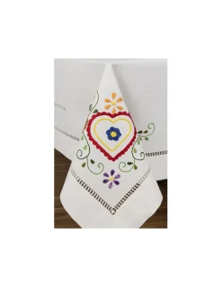 175x275 Toalha de mesa de linho bordada a mão - Namorados