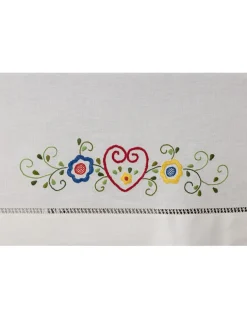 175x275 Toalha de mesa de linho bordada a mão - Namorados