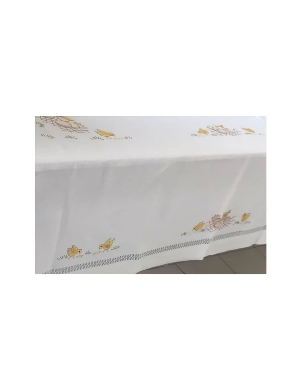 170x270 Toalha de mesa de linho bordada a mão - Bainha de linhas G.