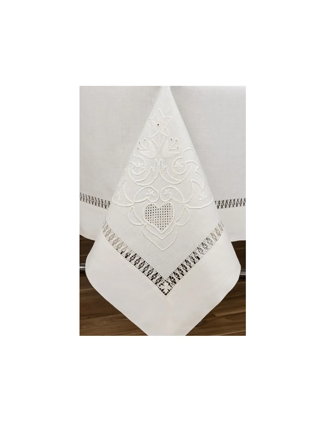 180x350 Toalha de mesa de linho bordada a mão + 12 guardanapos