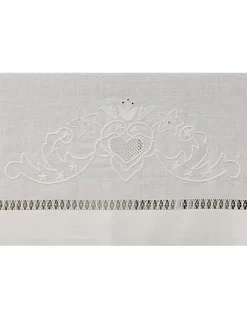 180x350 Toalha de mesa de linho bordada a mão + 12 guardanapos