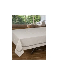 180x350 Toalha de mesa de linho bordada a mão - Bainha da Gracinha