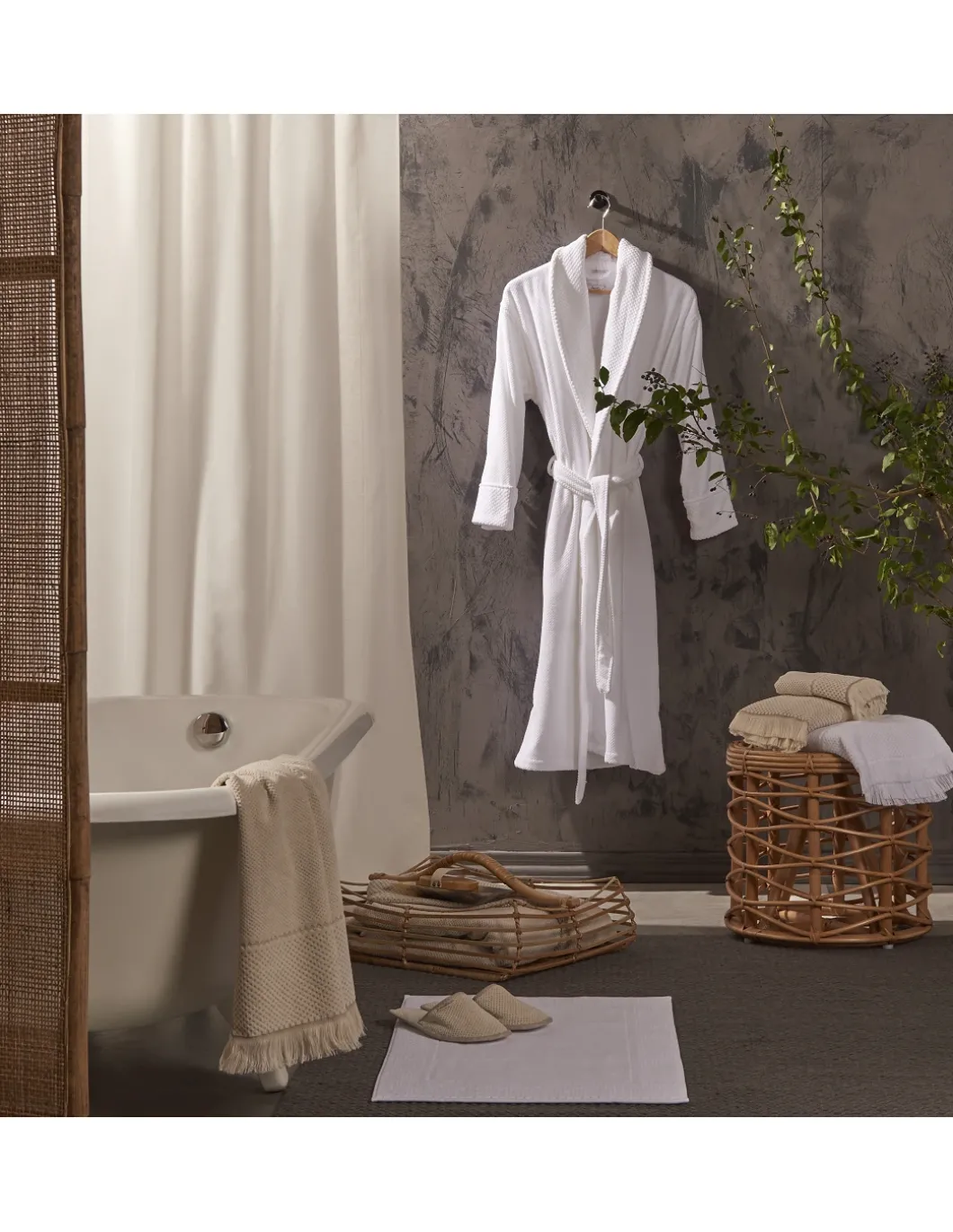 XL - XXL Roupão branco com gola clássico em veludo - Robe 100% algodão